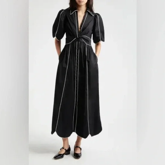 NEW FARM RIO Tie Belt Shirtdress black white size S B1045